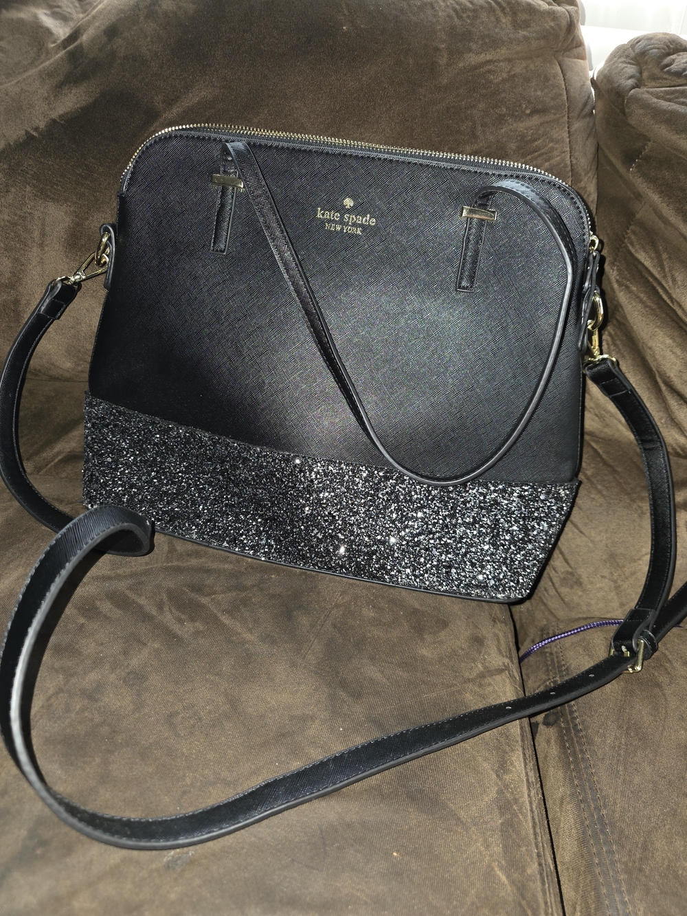 kate spade Black Glitter-Trim Dome Crossbody